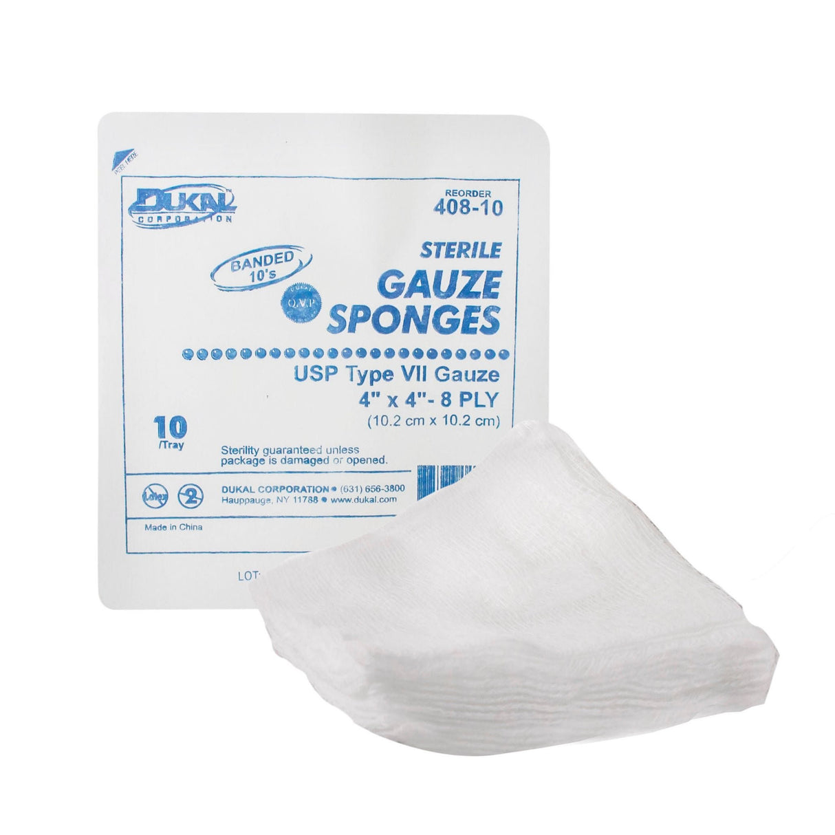 Dukal Sterile Gauze Sponges, USP Type VII, 4" x 4", 8-Ply - 408-10 - LL Medico