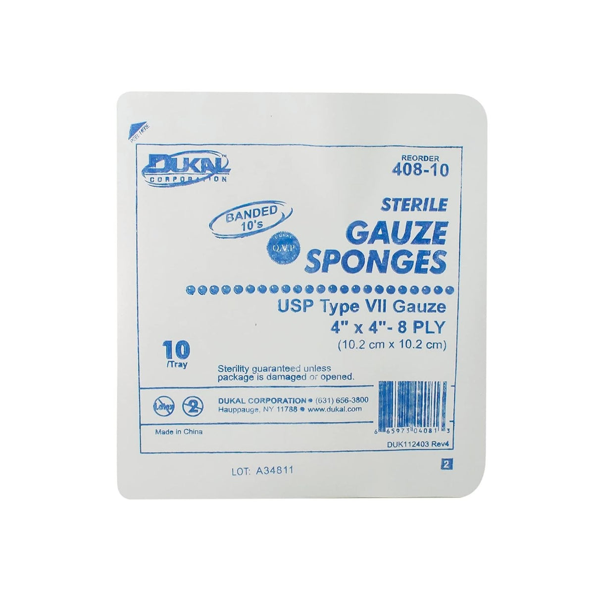 Dukal Sterile USP Type VII Gauze Sponge, 4 x 4 Inch, 8-Ply