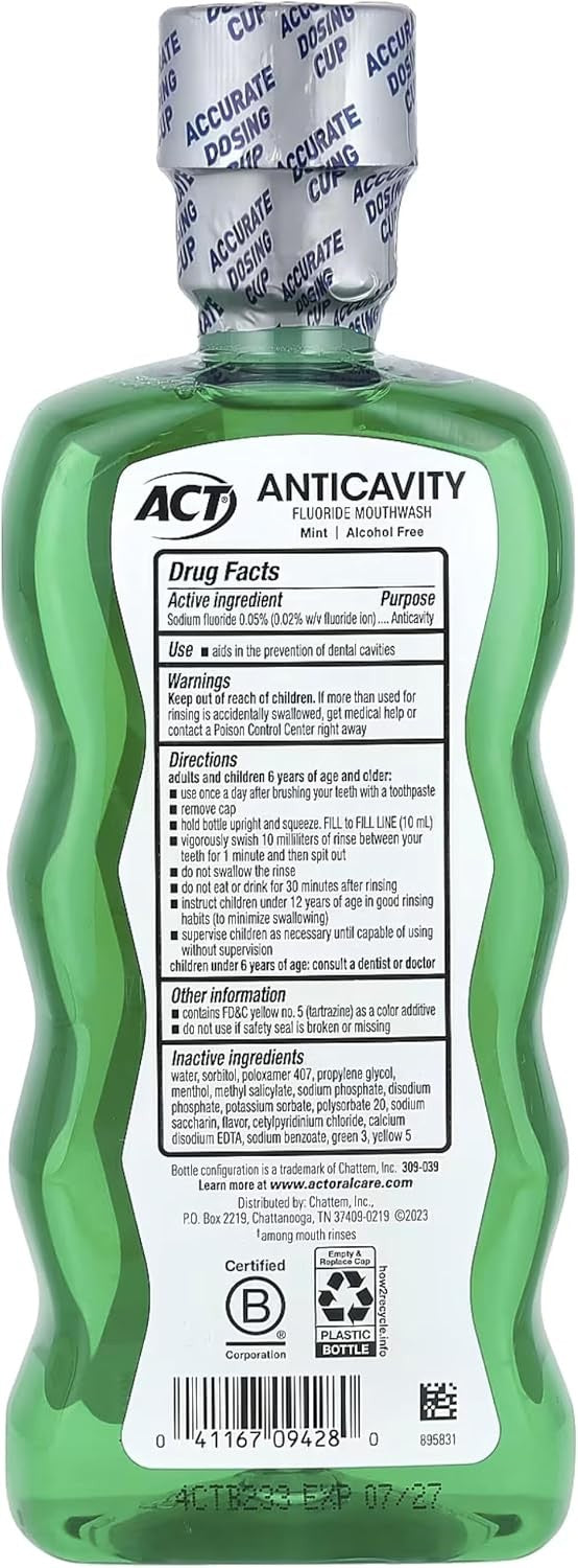 Act Anticavity Fluoride Mouthwash, Mint, 18 fl oz