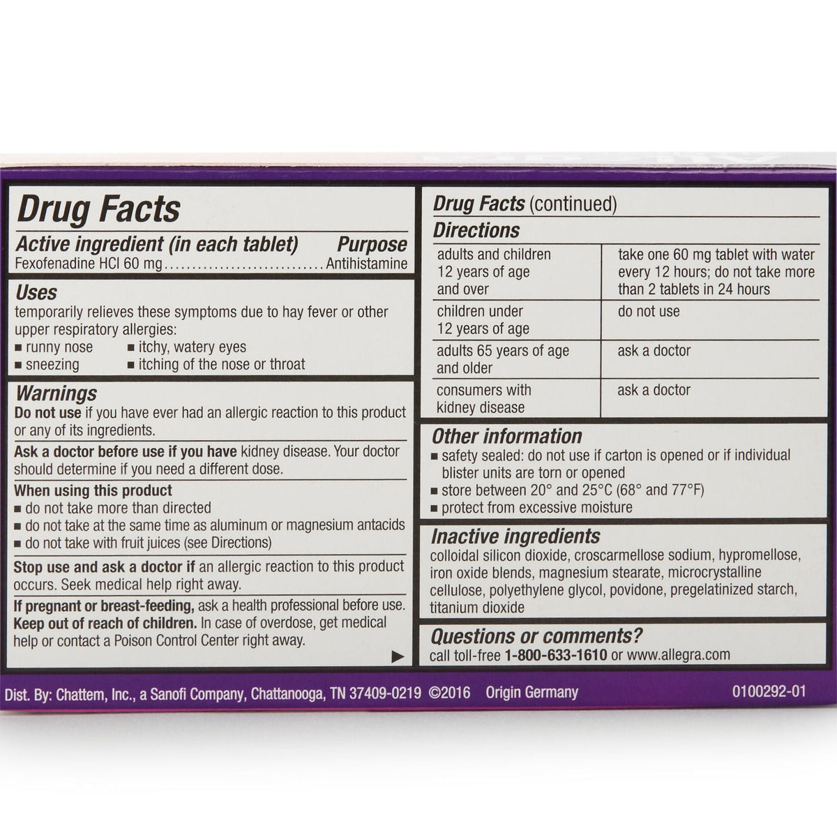 Allegra Adult 12-Hour Allergy Relief Tablets, Fexofenadine HCl 60 mg, Non-Drowsy - 41167413102 - LL Medico