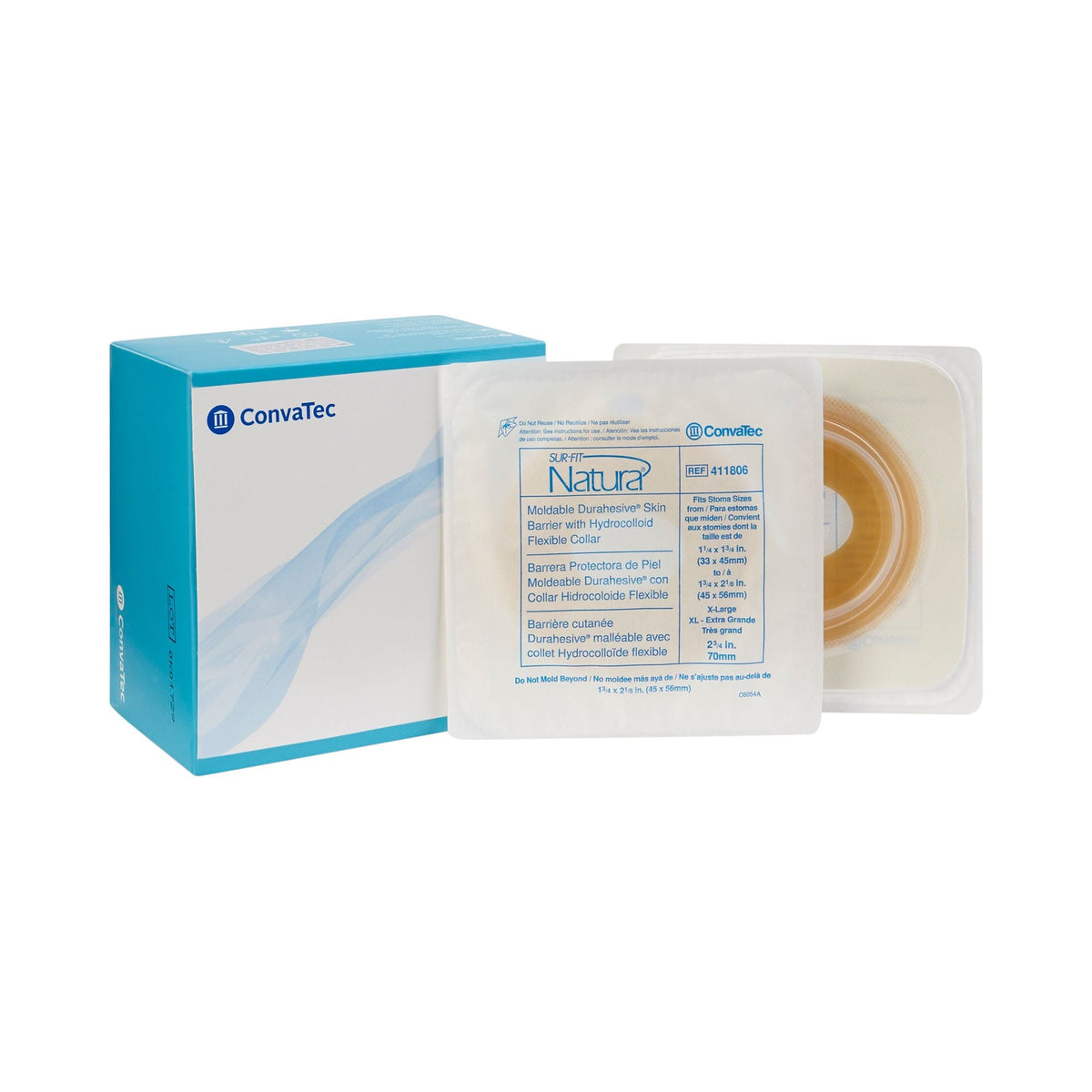 ConvaTec Sur-Fit Natura Durahesive Two-Piece Skin Barrier, Flat, Moldable, 70 mm Flange