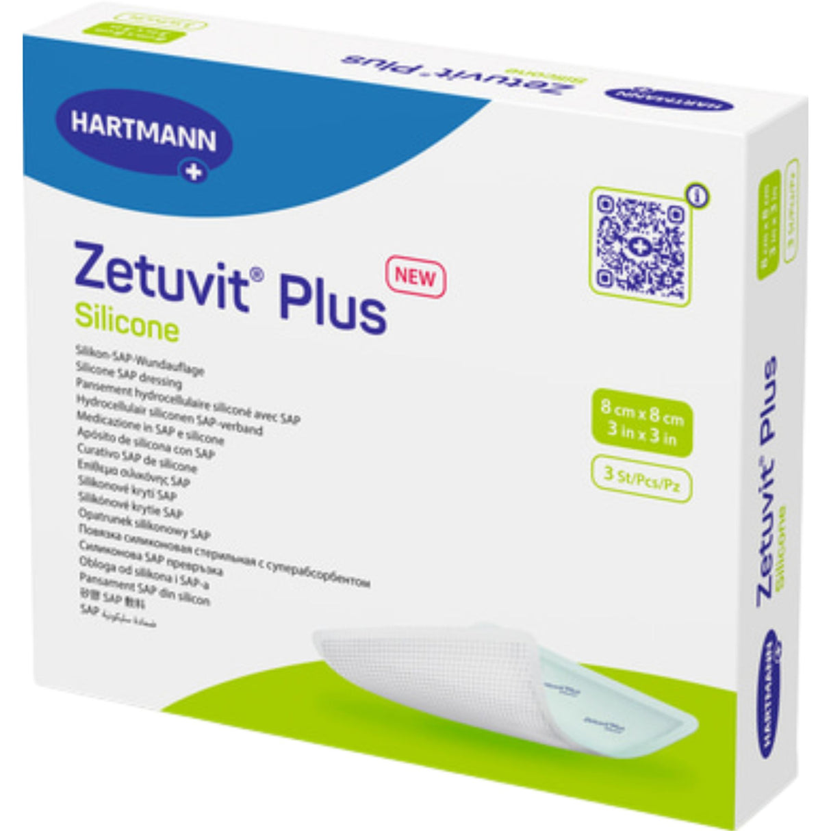 Zetuvit Plus Silicone Border Super Absorbent Dressing, 3 x 3 Inch