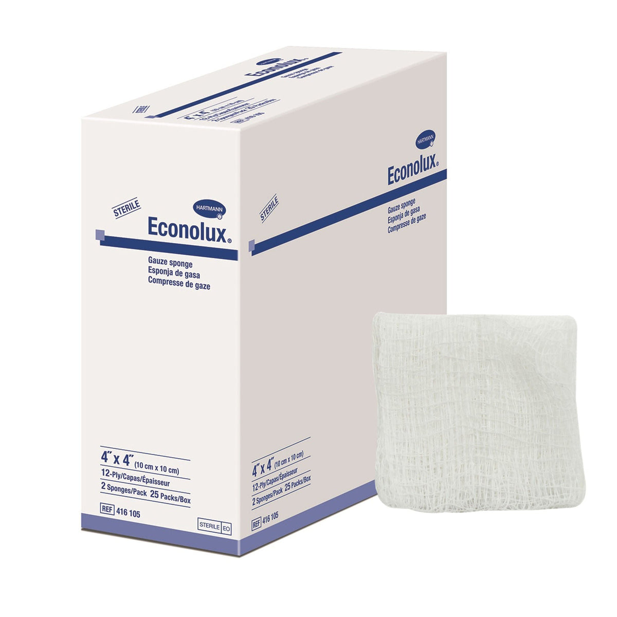 Econolux Gauze Sponge, Sterile, 4 x 4", 12-Ply, Cotton, White - 416105-Box - LL Medico
