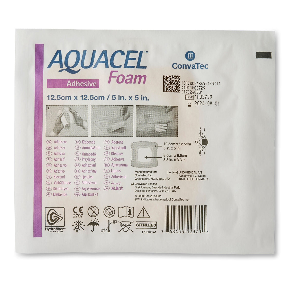Aquacel Silicone Foam Dressing, With Border, 5" x 5", Waterproof Film Backing, Silicone Adhesive, Square, Tan, Foam, Sterile - 420619-Single - LL Medico