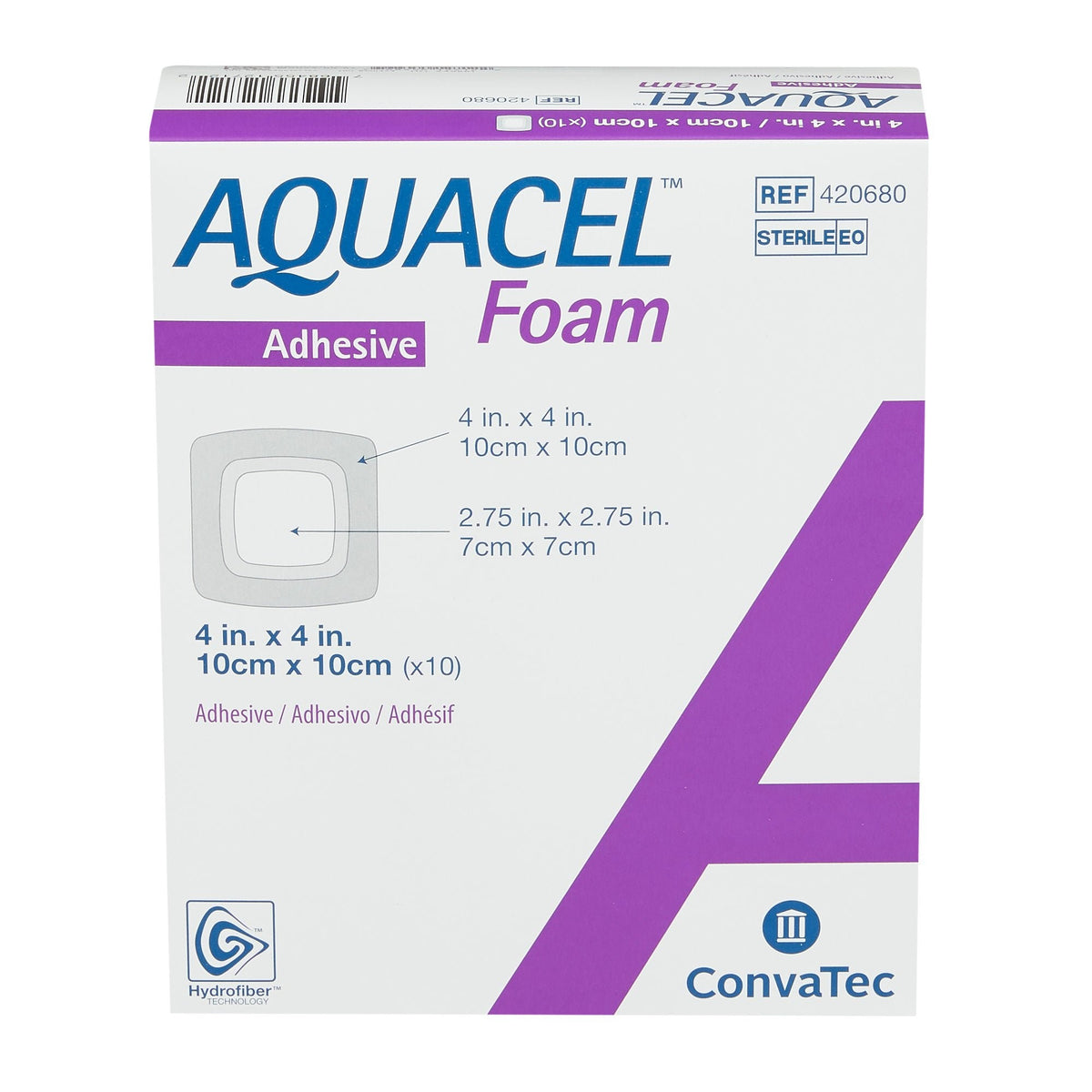 Aquacel Foam Dressing with Border, Silicone Adhesive, 4 x 4", Waterproof Film Backing, Square, Tan, Sterile - 420680-Single - LL Medico