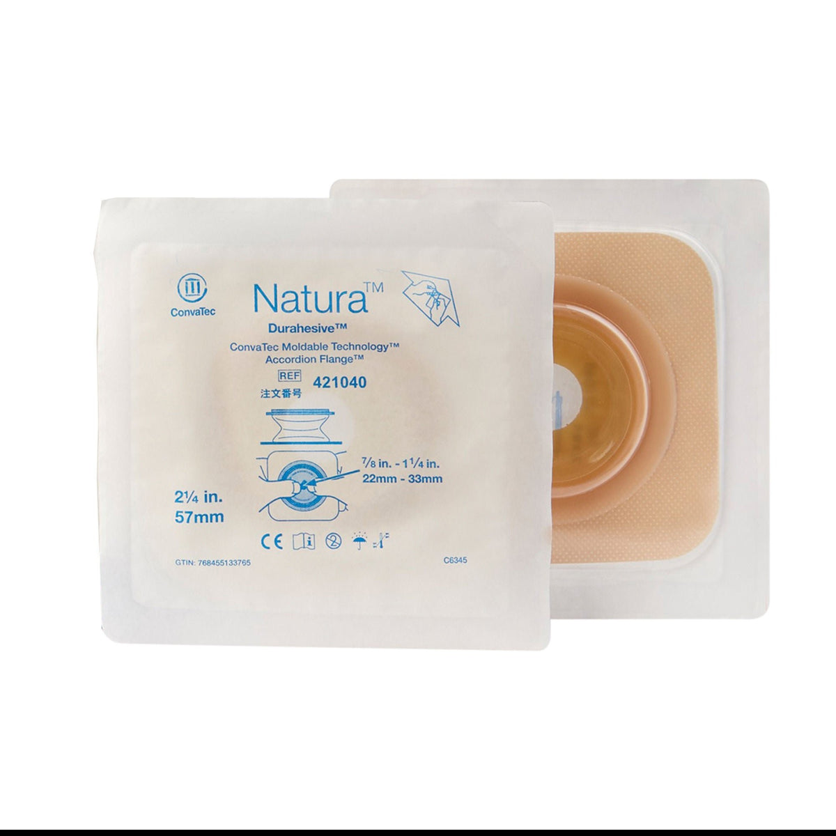 ConvaTec Natura Two-Piece Skin Barrier, Accordion Flange, Moldable, 57 mm Flange
