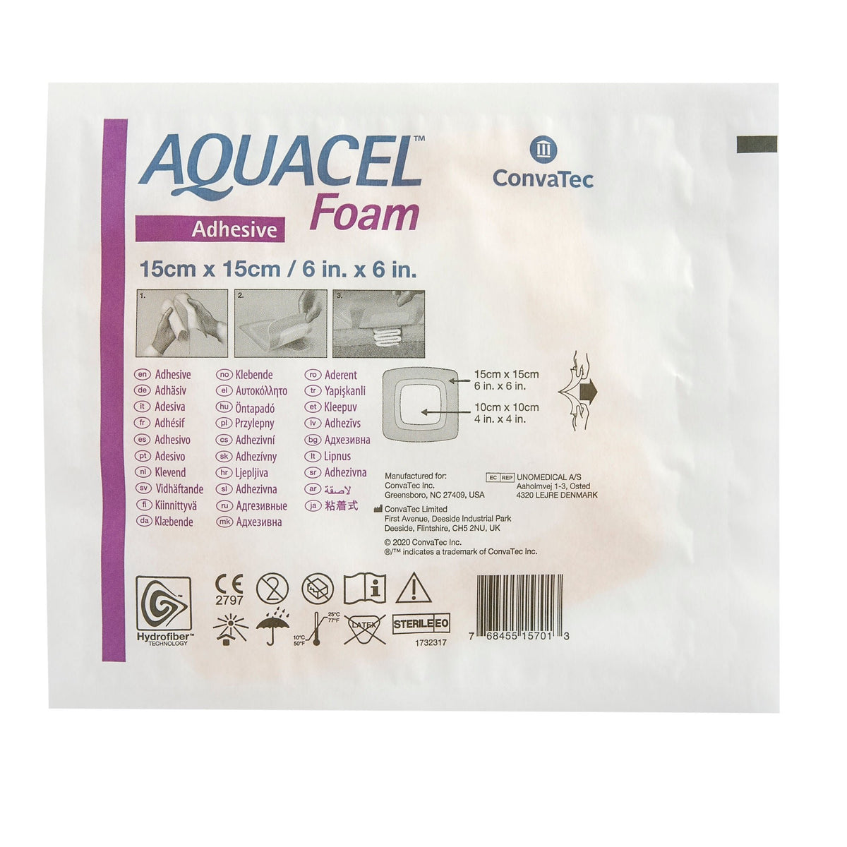 Aquacel Foam Dressing, Waterproof Silicone Adhesive with Border, 6" x 6", Square, Tan Foam, Sterile - 422350-Single - LL Medico