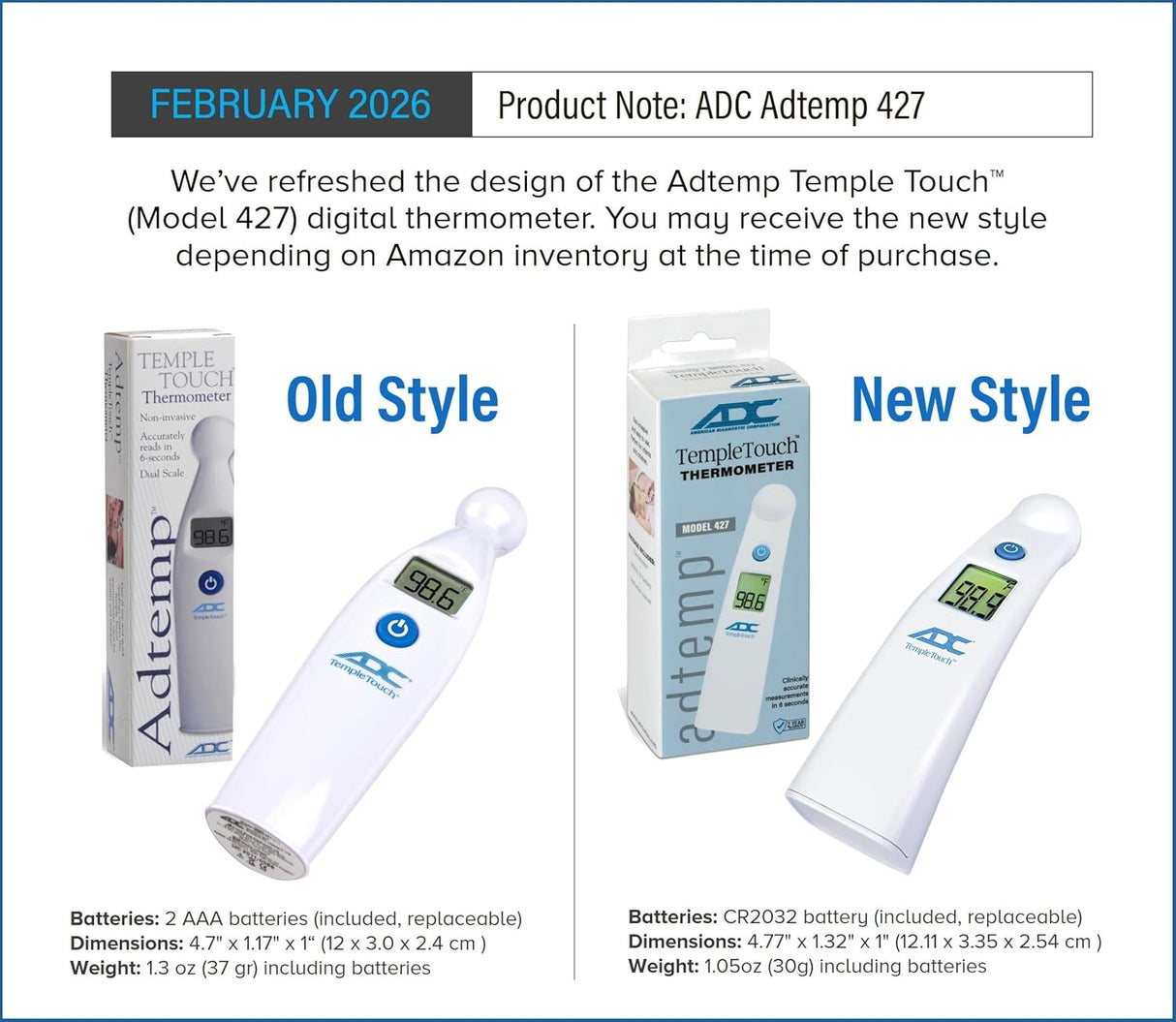 ADC Adtemp Temporal Contact Thermometer