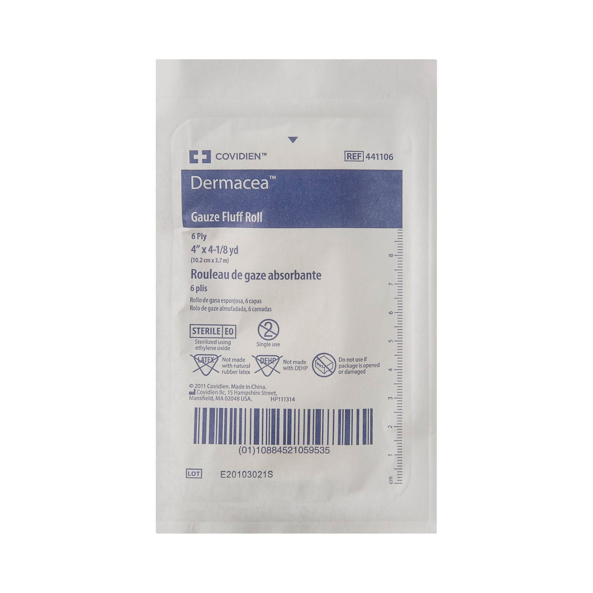 Dermacea Gauze Fluff Bandage Roll, Sterile, White, 6-Ply, 4" x 4.125 yd - 441106 - LL Medico