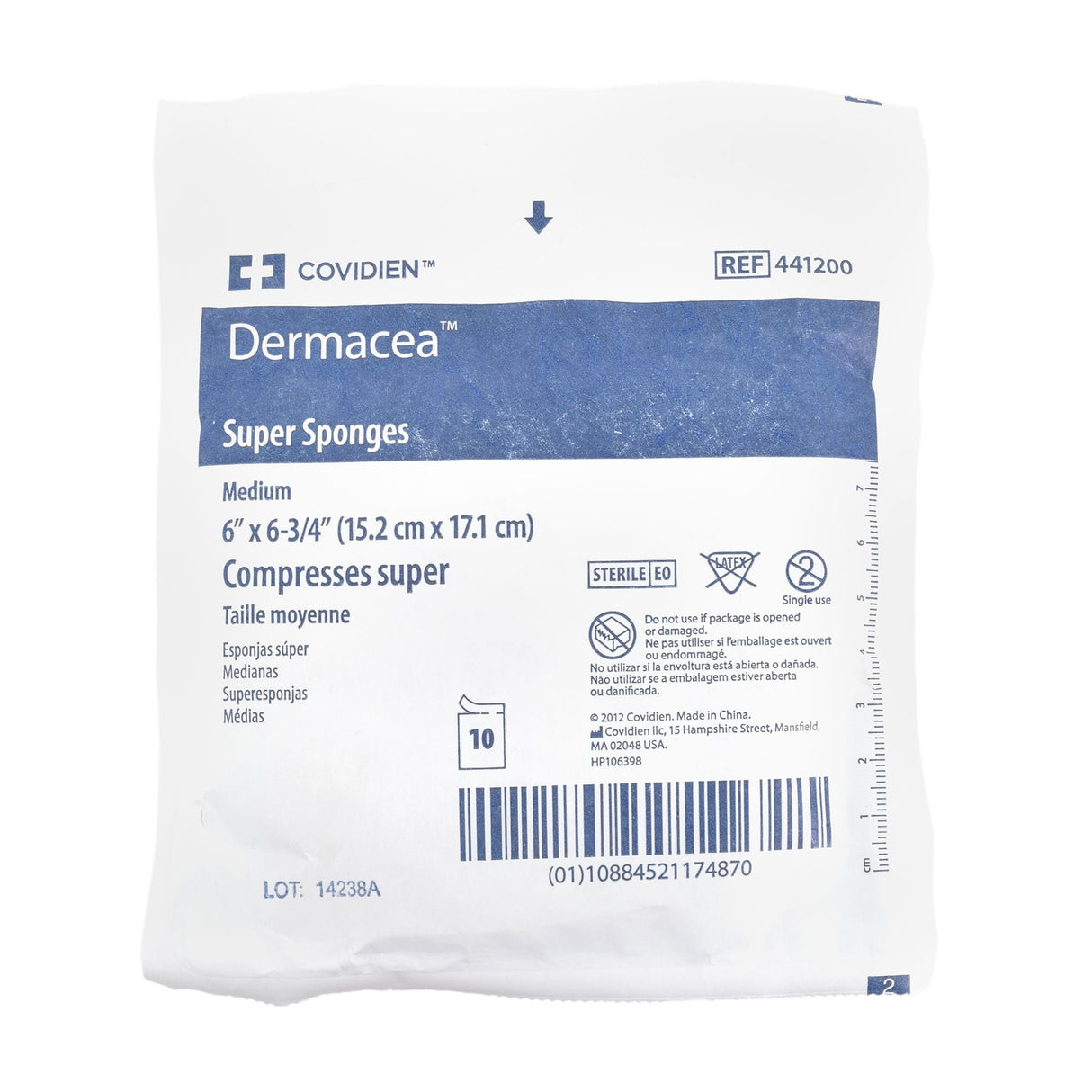 Cardinal Health Dermacea USP Type VII Gauze Sponge, Sterile, 12-Ply, 6" x 6.75" - 441200 - LL Medico