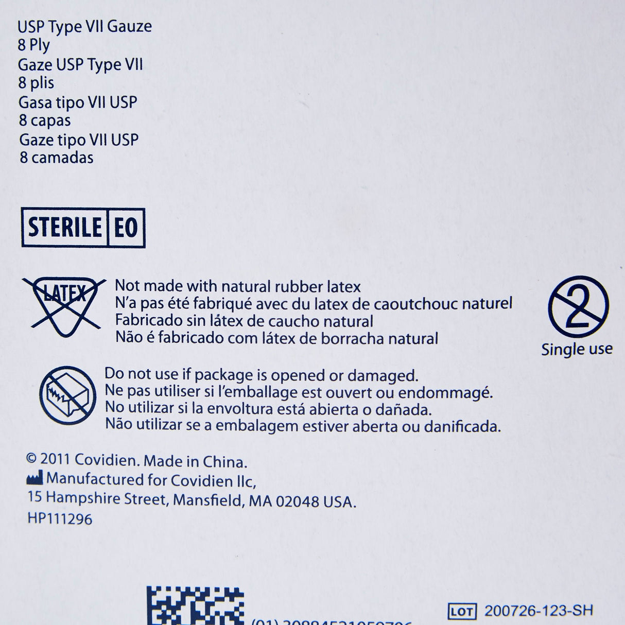 Cardinal Health Dermacea Sterile USP Type VII Gauze Sponge, 2 x 2 Inch, Eight-Ply