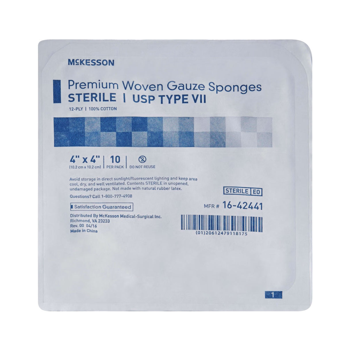 McKesson USP Type VII Gauze Sponge, 4 x 4 Inch, 12-Ply