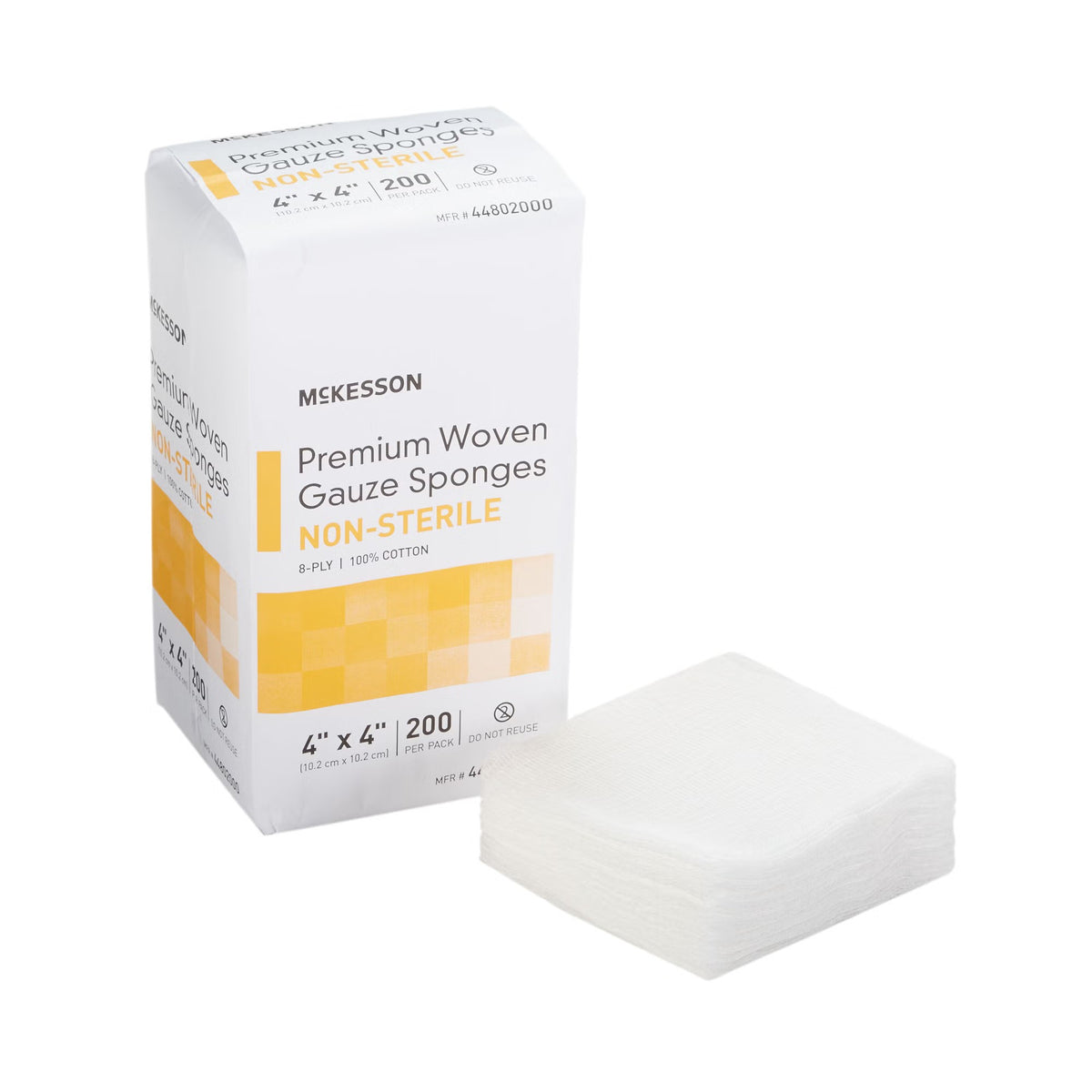 McKesson Gauze Sponge, Nonsterile, 4 x 4", 8-Ply, Cotton, White - 44802000 - LL Medico