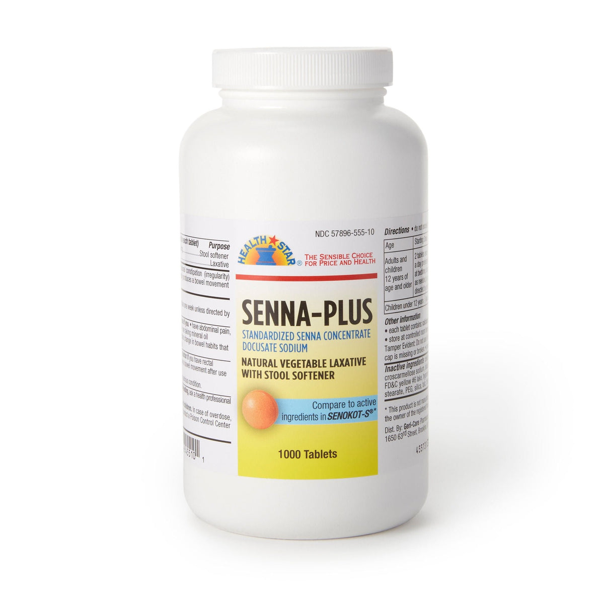 Geri-Care Senna Plus Stool Softener Laxative Tablets, Docusate Sodium 50 mg / Sennosides 8.6 mg - 455-10-HST - LL Medico