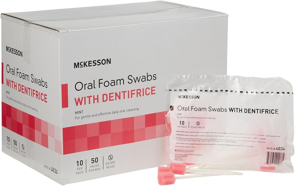 McKesson Oral Foam Swabs with Dentifrice, Mint
