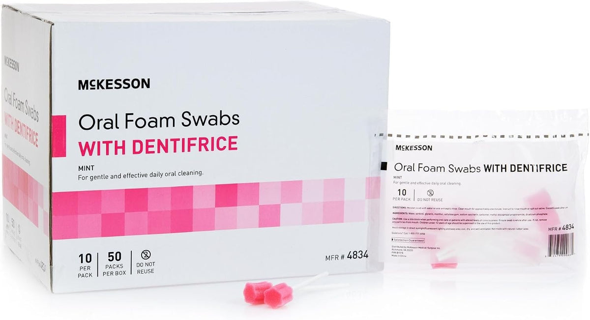 McKesson Oral Foam Swabs with Dentifrice, Mint