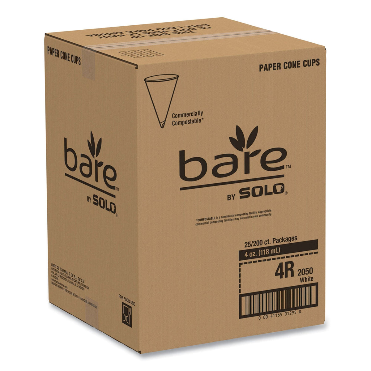 Bare Paper Cone Drinking Cup, 4 oz, White, Paper, Disposable - 4R-2050 - LL Medico