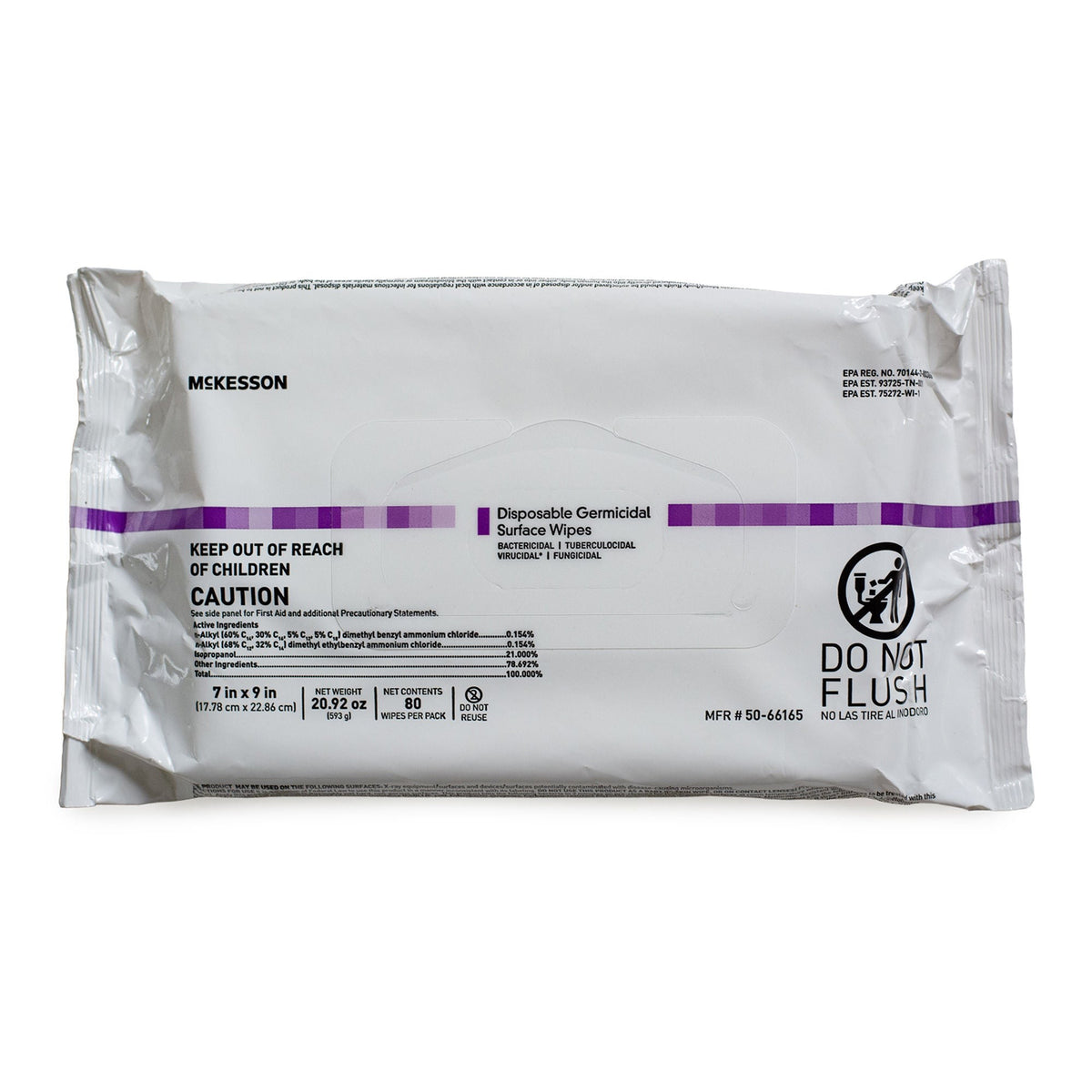 McKesson Premoistened Germicidal Wipe, Surface Disinfectant Cleaner, 7 x 9", Alcohol Scent, Nonsterile - 50-66165 - LL Medico