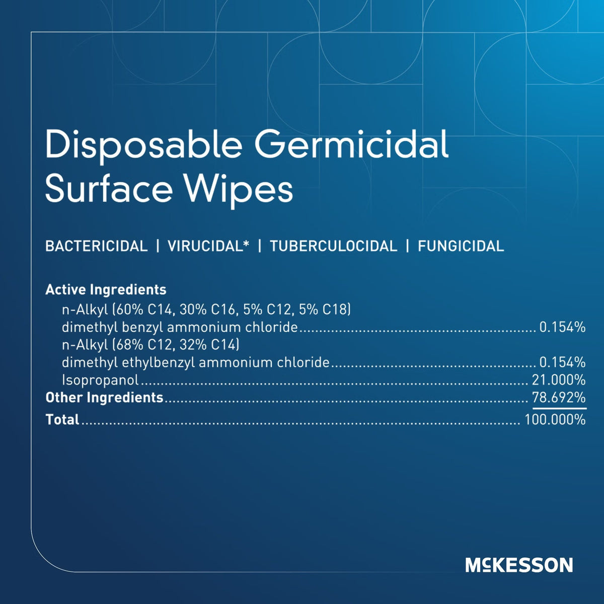 McKesson Premoistened Germicidal Wipe, Surface Disinfectant Cleaner, 7 x 9", Alcohol Scent, Nonsterile - 50-66165 - LL Medico
