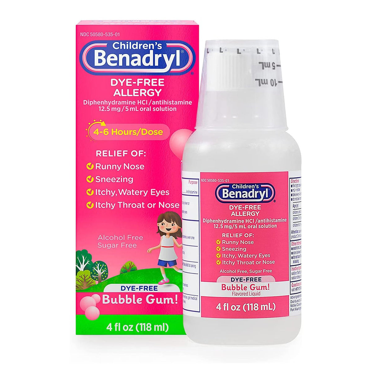 Children's Benadryl Allergy Relief Liquid, Diphenhydramine HCl 12.5 mg, Bubble Gum - 50580053501 - LL Medico