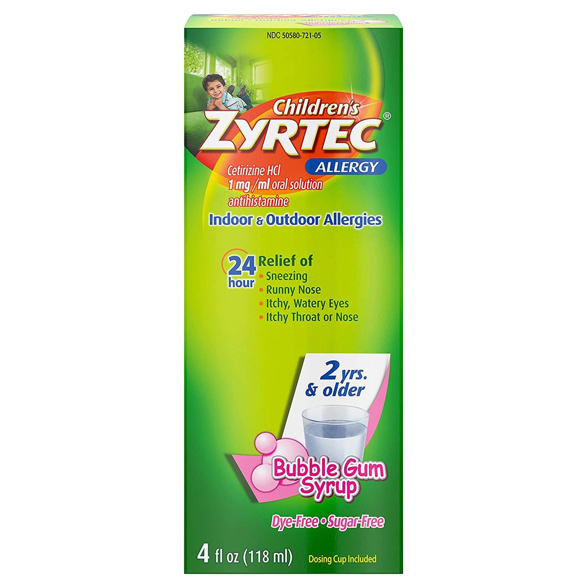 Children's Zyrtec Allergy Relief Syrup, Cetirizine HCl 1 mg/1 mL, 4 oz - 50580072105 - LL Medico
