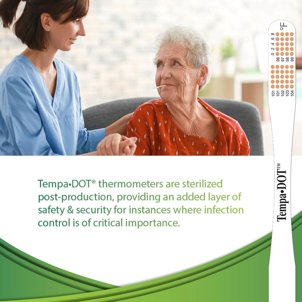 Tempa·DOT Disposable Oral Thermometer, Color Dot Display, 99 to 104 °F