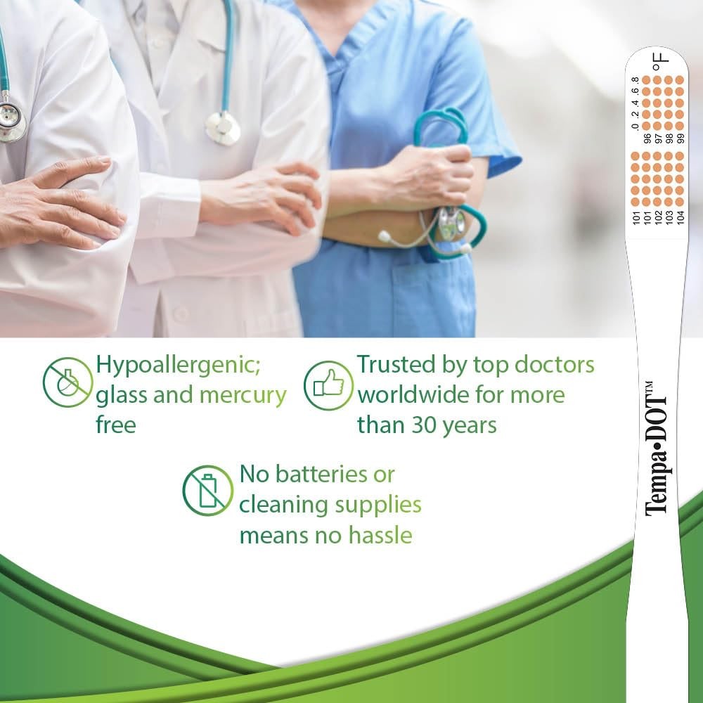 Tempa·DOT Disposable Oral Thermometer, Color Dot Display, 99 to 104 °F