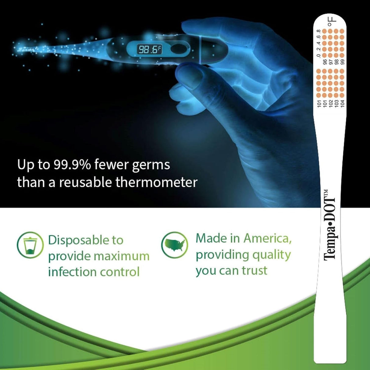 Tempa·DOT Disposable Oral Thermometer, Color Dot Display, 99 to 104 °F