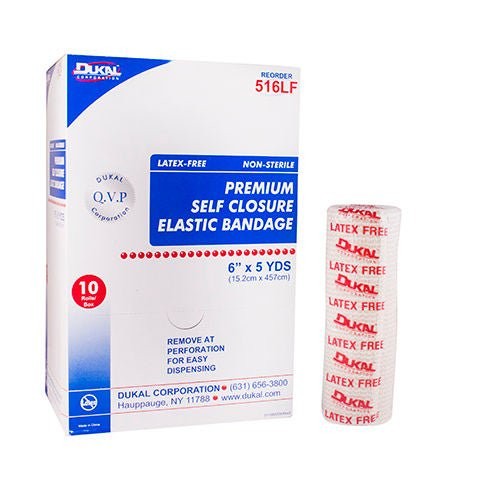 Dukal Elastic Bandage, Double Hook and Loop Closure, 6" x 5yd, Tan, Elastic, Non-Sterile, High Compression - 516LF-Single - LL Medico