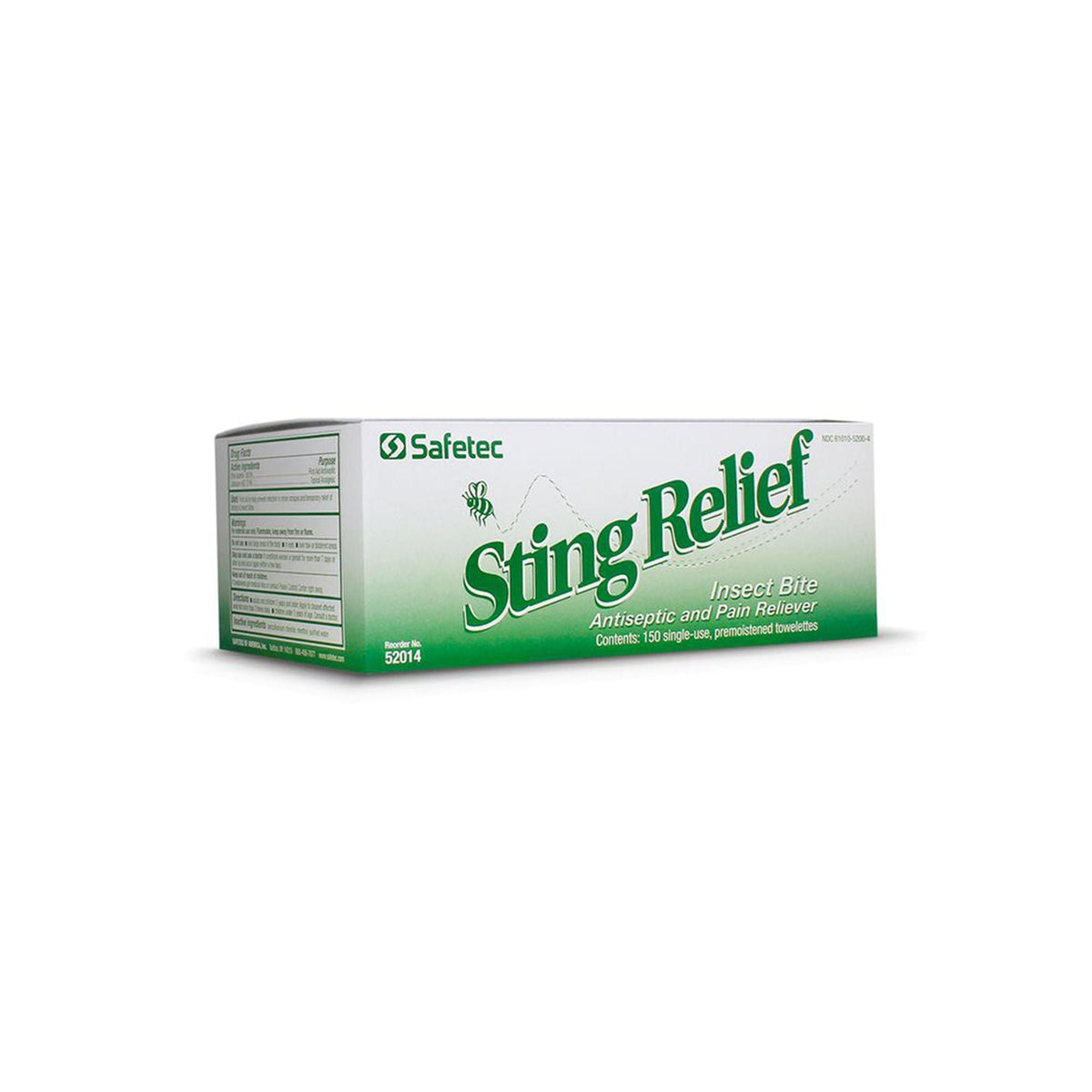 Safetec Sting and Bite Relief Towelette, Ethyl Alcohol/Lidocaine, 50%-2% Strength - 52014 - LL Medico