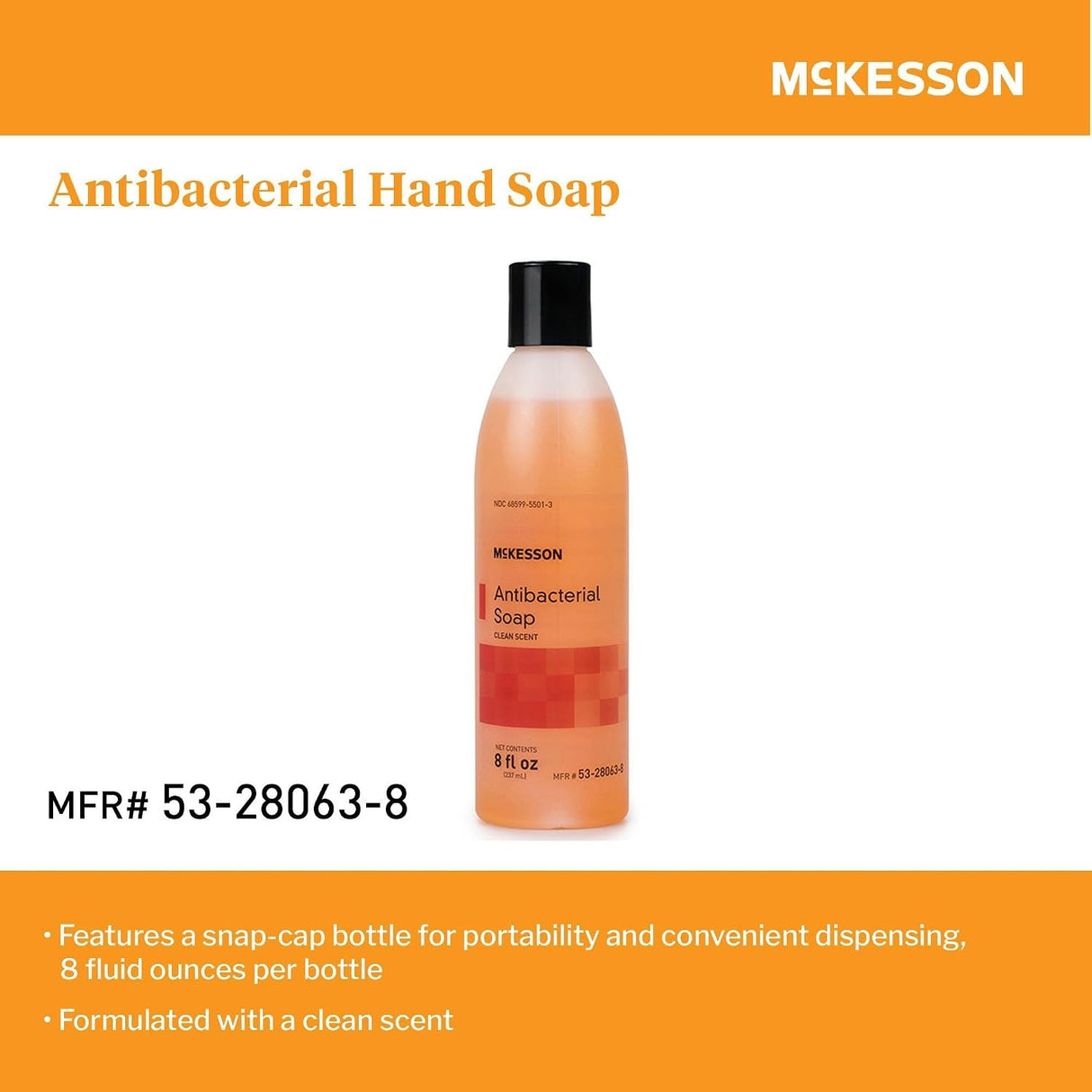 McKesson Antibacterial Soap Liquid, Clean Scent, 8 fl oz