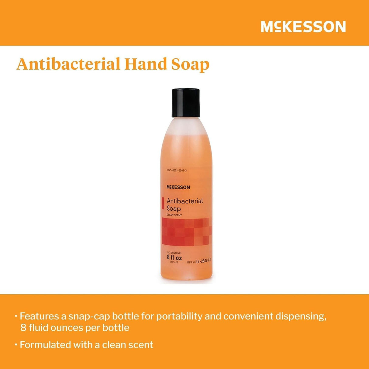 McKesson Antibacterial Soap Liquid, Clean Scent, 8 fl oz