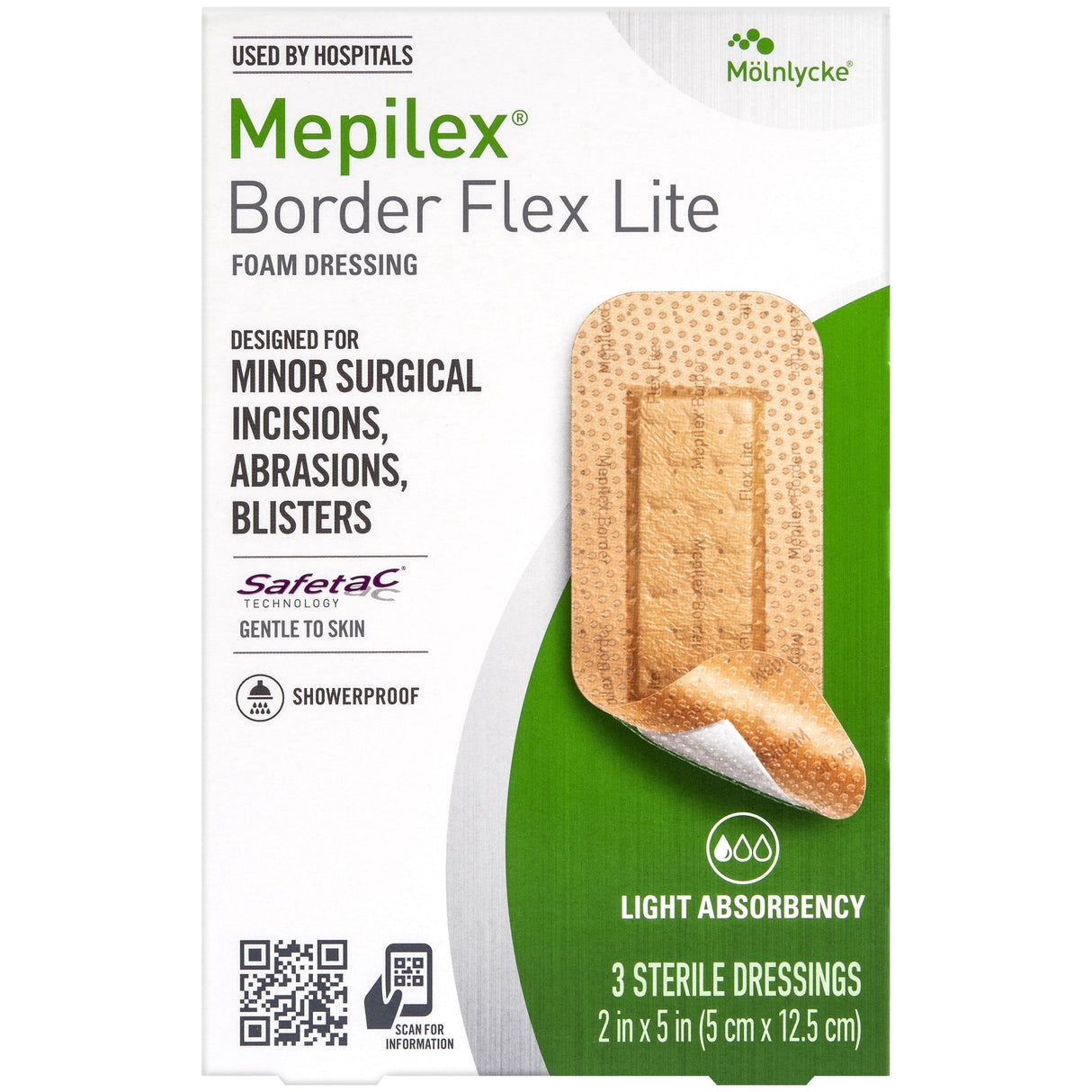 Mepilex Border Flex Lite Silicone Foam Dressing, 2 x 5 Inch