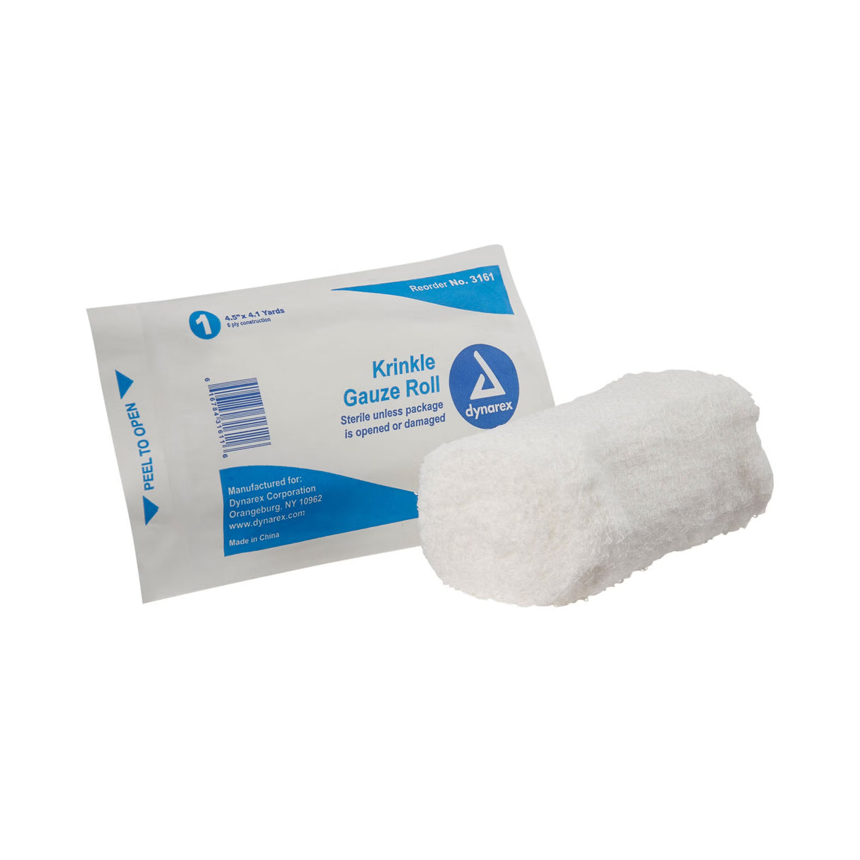 Dynarex Krinkle Gauze Roll, Sterile, 4.5" x 4.1 Yard, 6-Ply - 3161 - LL Medico