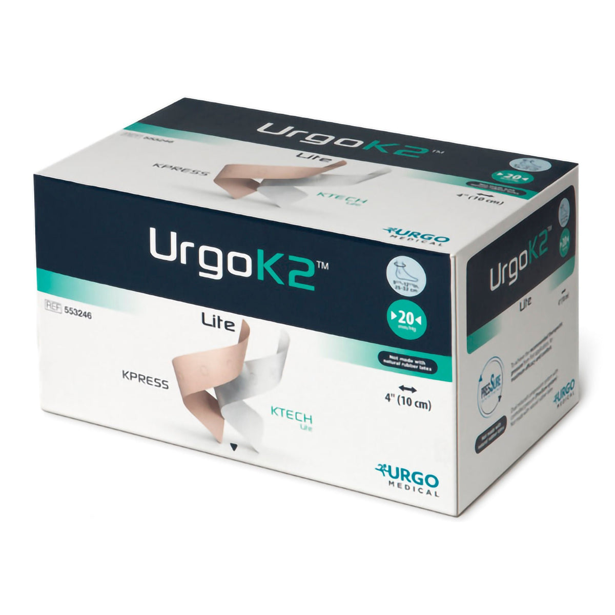 URGOK2 Lite, Two-Layer Compression Bandage System, Self-Adherent Closure, Tan / White / Pink, NonSterile, Large, 20 mmHg, 4 x 9.75 x 12.5" - 553246-Single - LL Medico