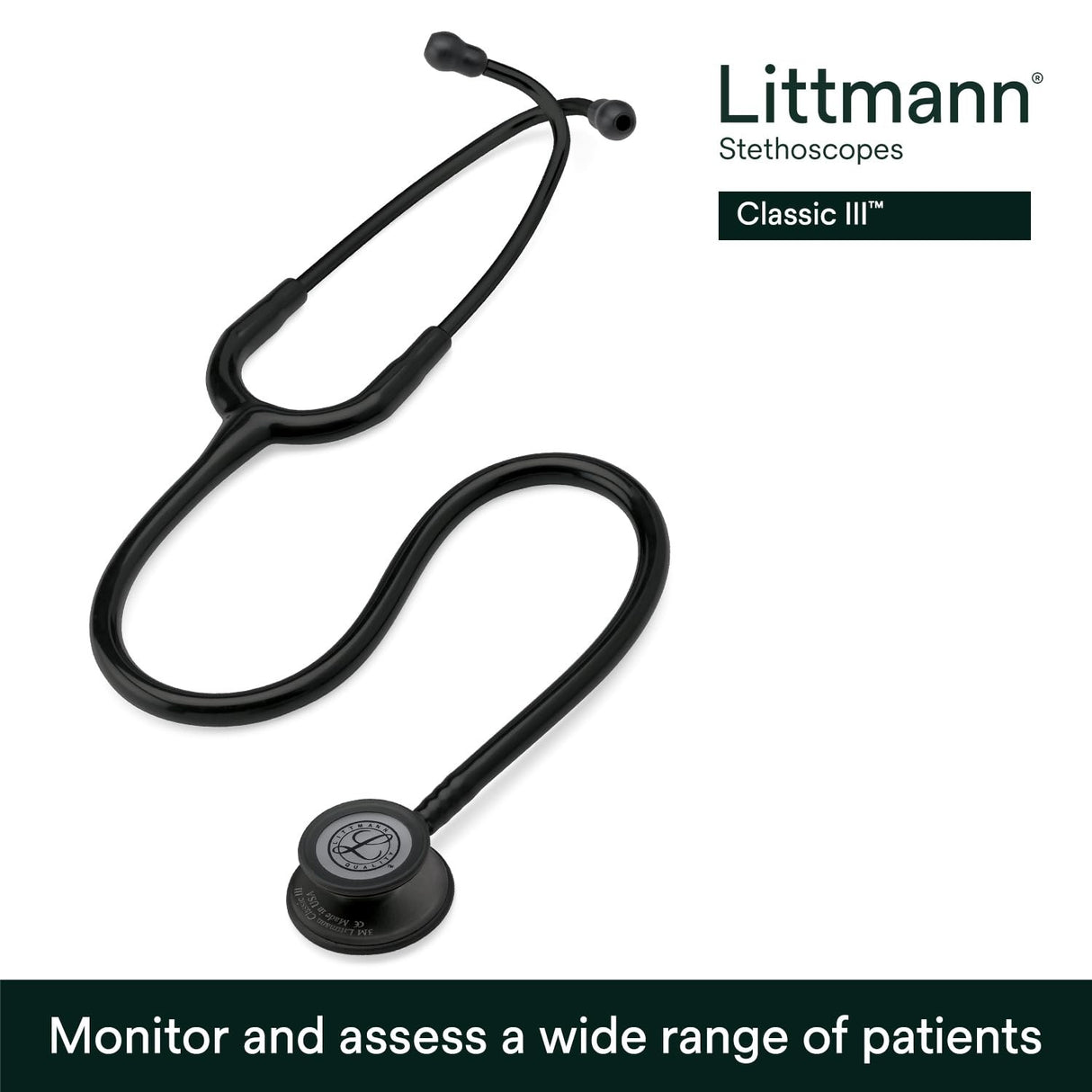 3M Littmann Classic III Monitoring Stethoscope, Black Edition, 27" Tube
