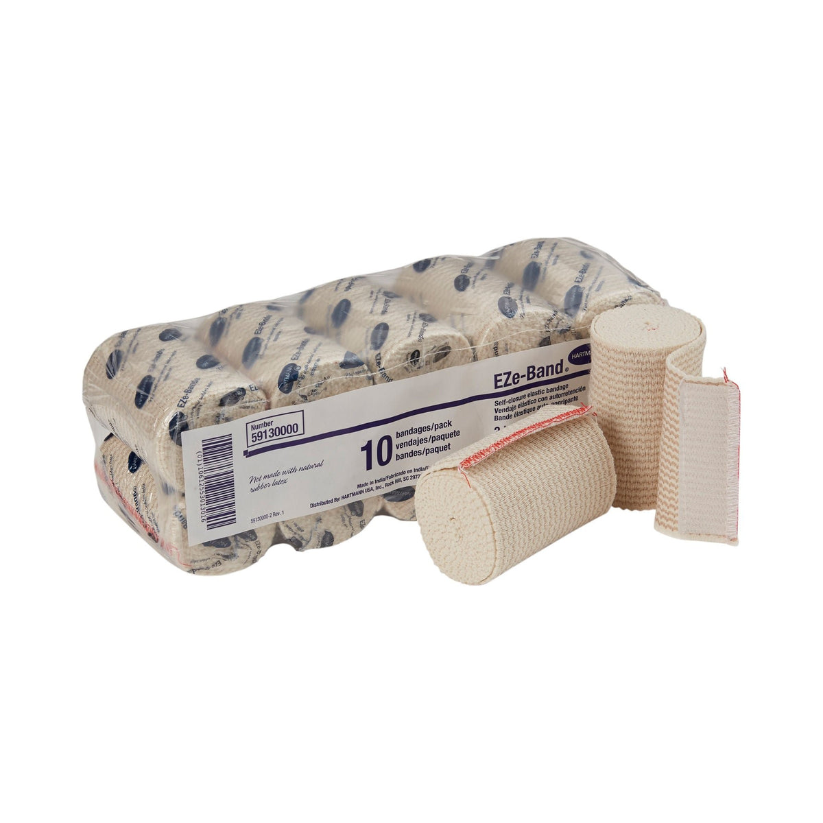 EZe-Band LF Elastic Bandage, Double Hook and Loop Closure, Tan, Elastic, Non-Sterile, Standard Compression - LL Medico