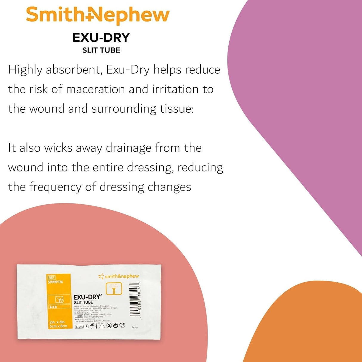 Smith & Nephew Exu-Dry Slit Tube Wound Dressing, 2 x 3 inch