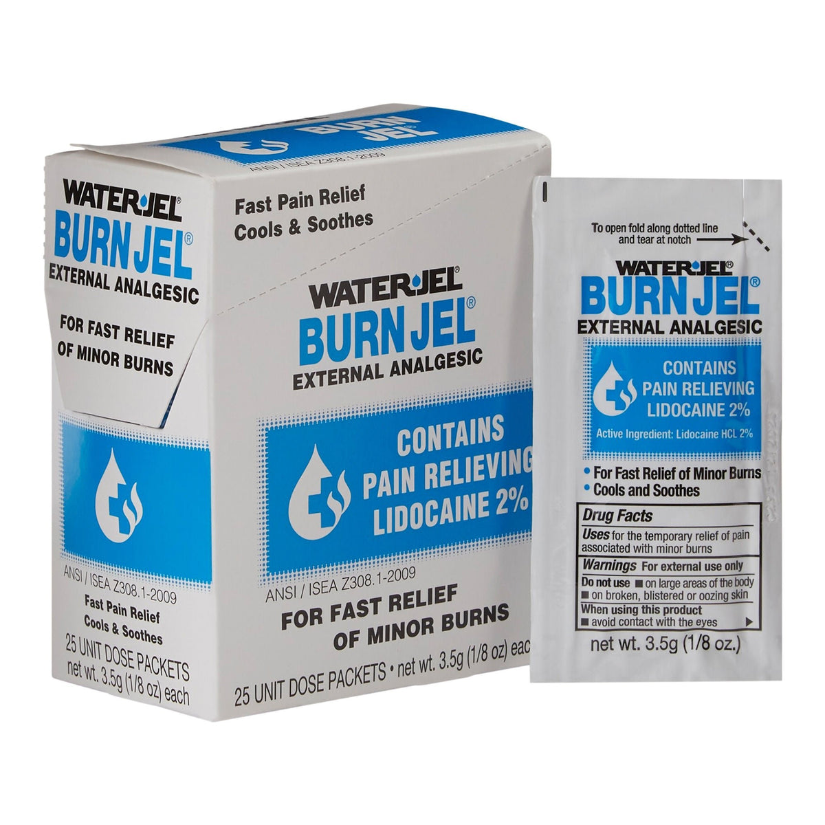 Water Jel Burn Jel, Burn Relief Topical Gel, Lidocaine, 3.5 g Packet - 600U-1.00.000 - LL Medico