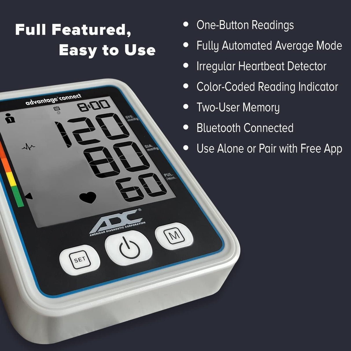 ADC Advantage Connect Digital Blood Pressure Monitor, Wide Range Arm Cuff, 22-42 cm