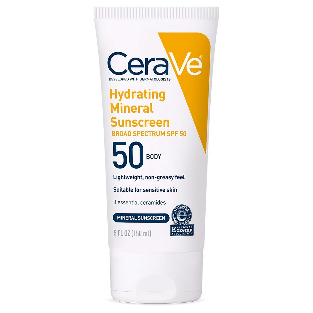 CeraVe Hydrating Mineral Sunscreen Body SPF 50 Lotion, Unscented, 5 fl oz