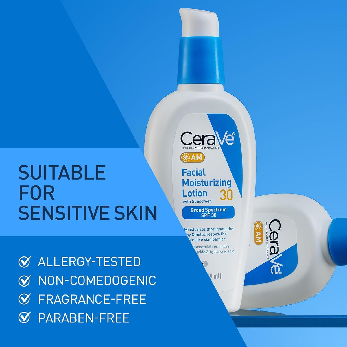 CeraVe AM Facial Moisturizing Lotion with Sunscreen SPF 30, Unscented, 3 fl oz