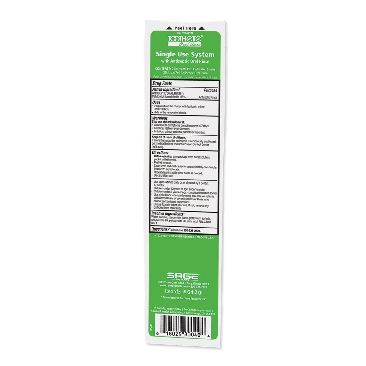 Toothette Plus Antiseptic Oral Swab System with Oral Rinse, Foam Tip