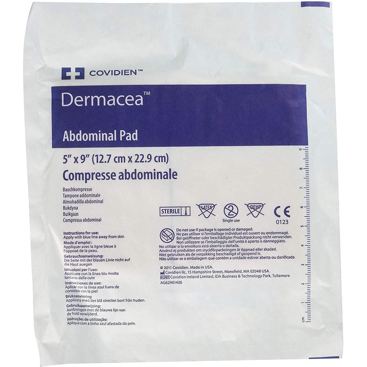 Dermacea Abdominal Pad, 5 x 9", White, Nonwoven Fluff, Nonsterile - 6196D-Single - LL Medico
