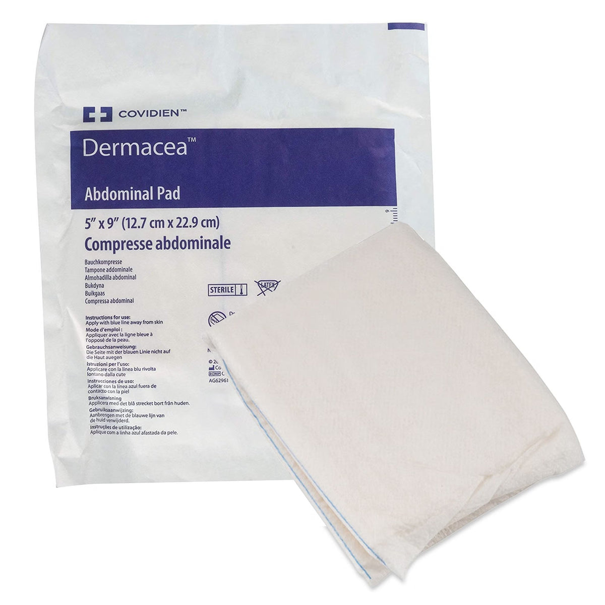 Dermacea Abdominal Pad, 5 x 9", White, Nonwoven Fluff, Nonsterile - 6196D-Single - LL Medico