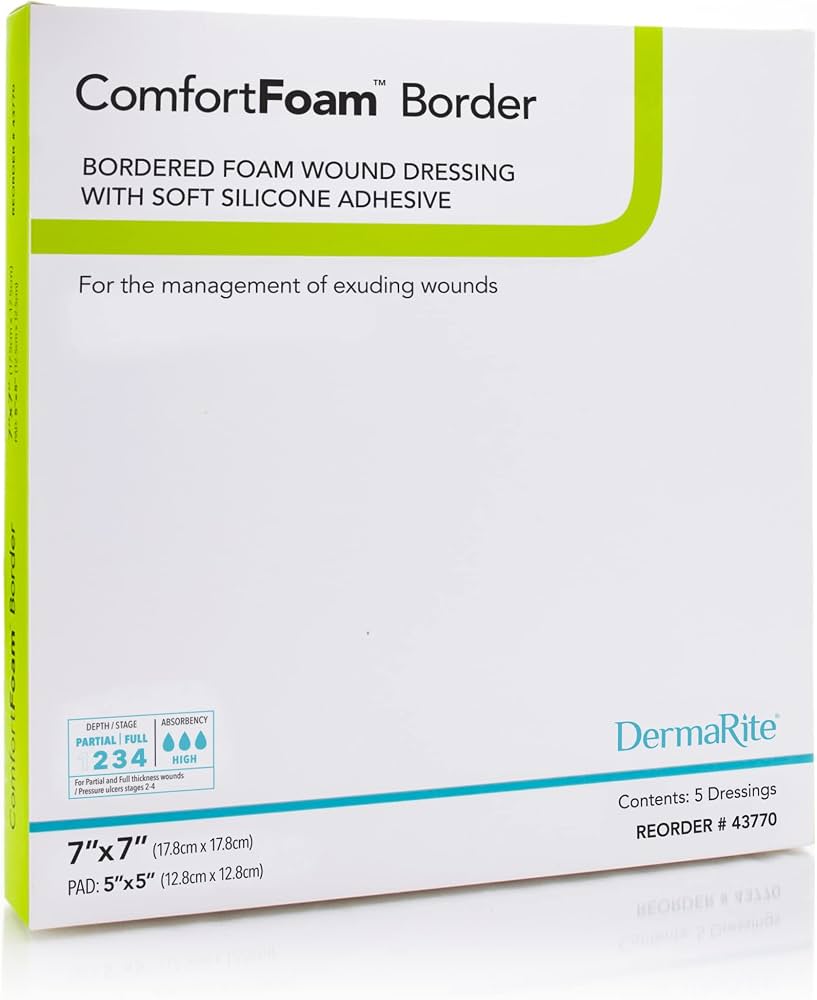 ComfortFoam Border Foam Wound Dressing with Soft Silicone Adhesive, 5 x 12.8 cm