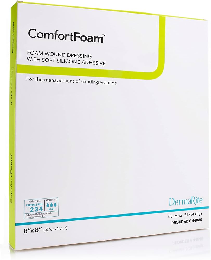 ComfortFoam Silicone Adhesive without Border Silicone Foam Dressing, 8 x 8 Inch