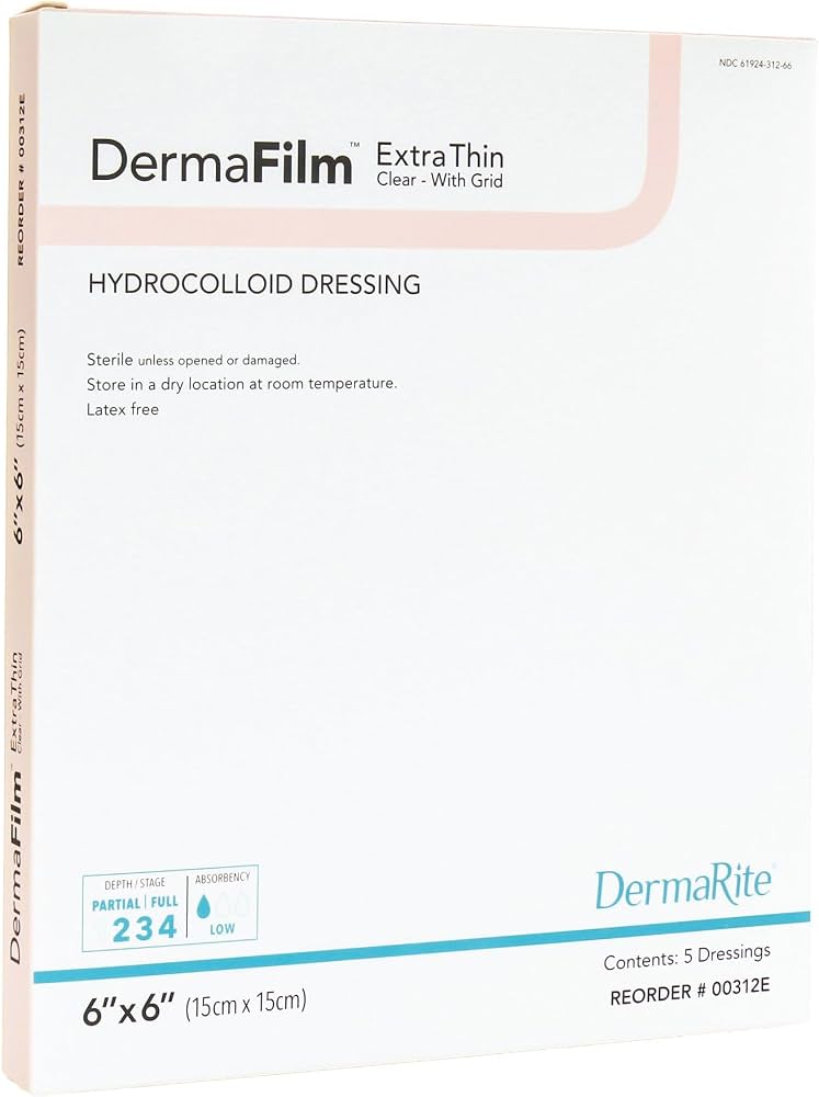 DermaFilm Thin with Border Hydrocolloid Dressing, 6 x 6 Inch