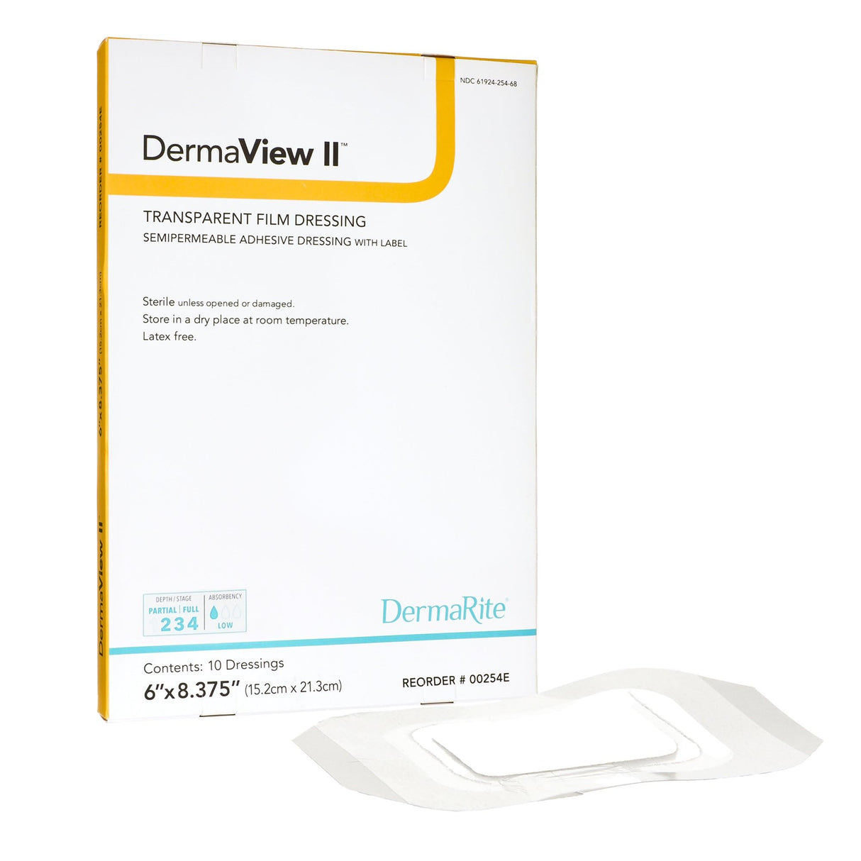 DermaView II Transparent Film Dressing with Border, 15.2 x 21.3 Centimeter