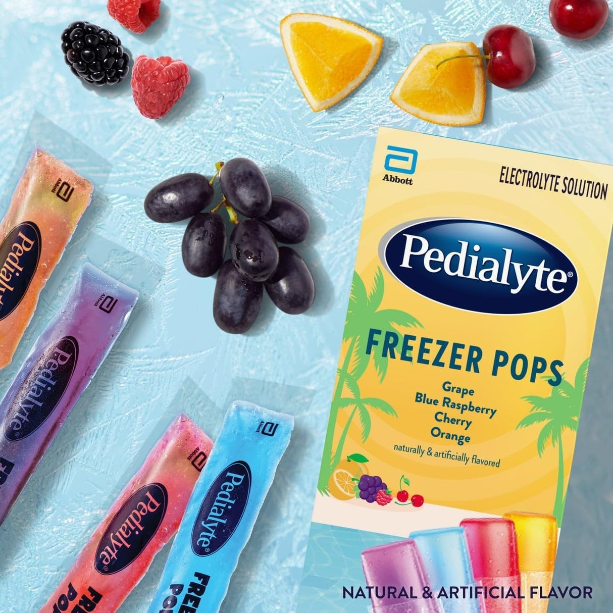 Pedialyte Freezer Pops Electrolyte Solution, Grape / Blue Raspberry / Cherry / Orange, 2.1 oz